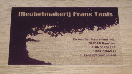 Visitekaartje meubelmakerij Frans Tanis